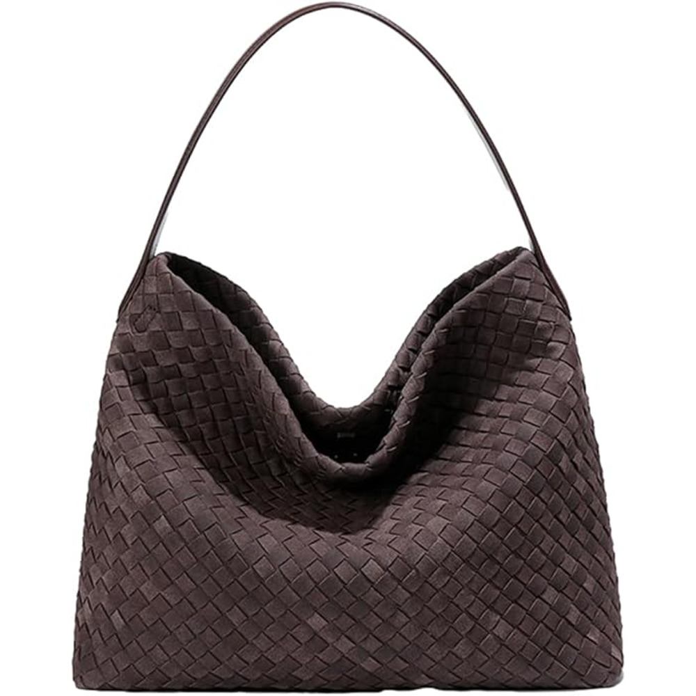 Women's Braided Suede Leather Hobo Tote Y2K Woven Slouchy Purse Bag Brown